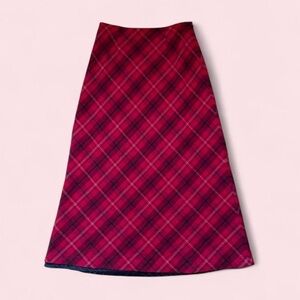 Vintage Wool Red Plaid Maxi Skirt